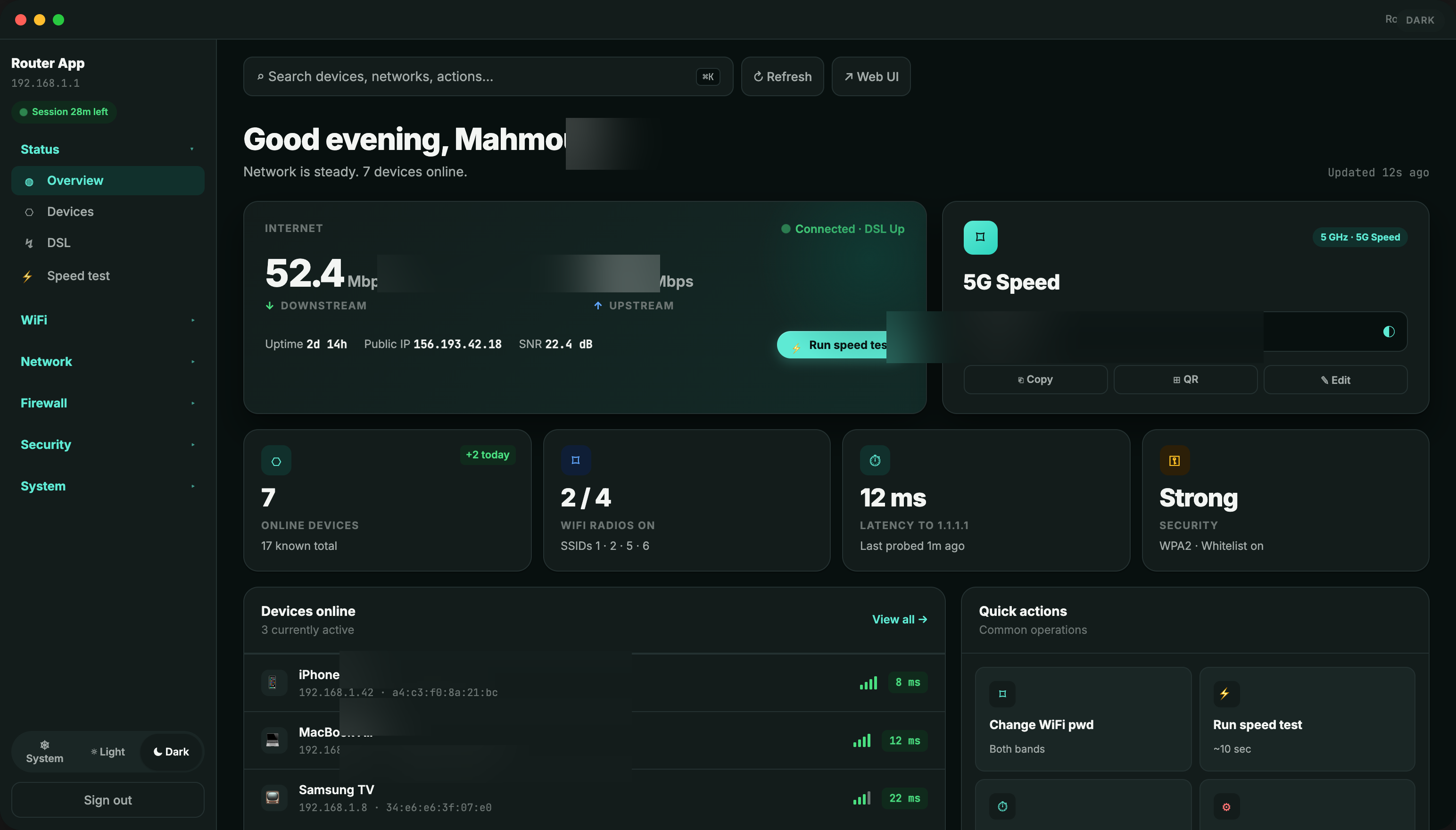Router Console — Overview screen